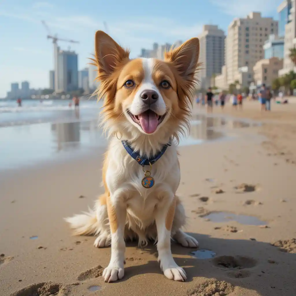 Dog on the beach in Barcelona