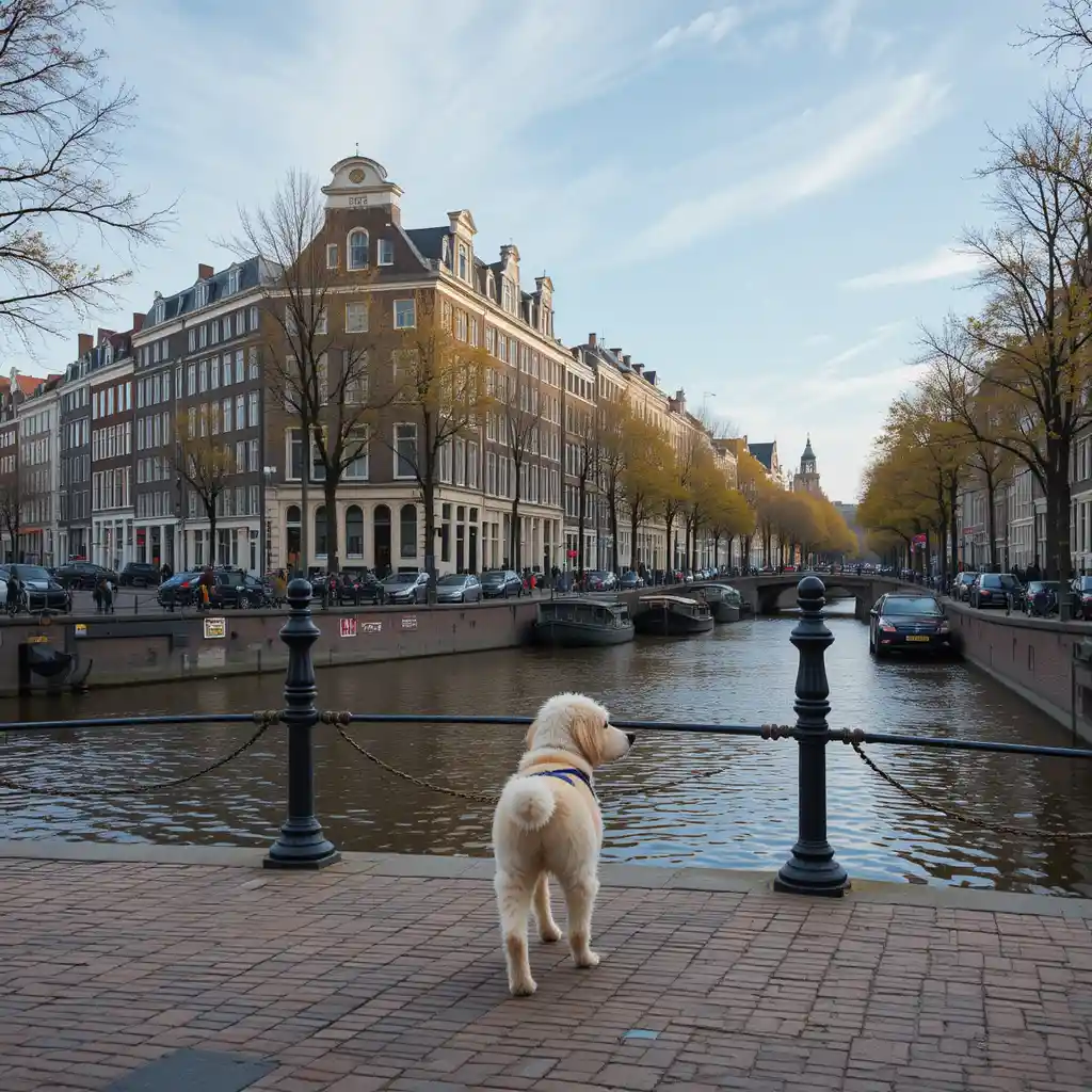 Dog walking in Amsterdam canals